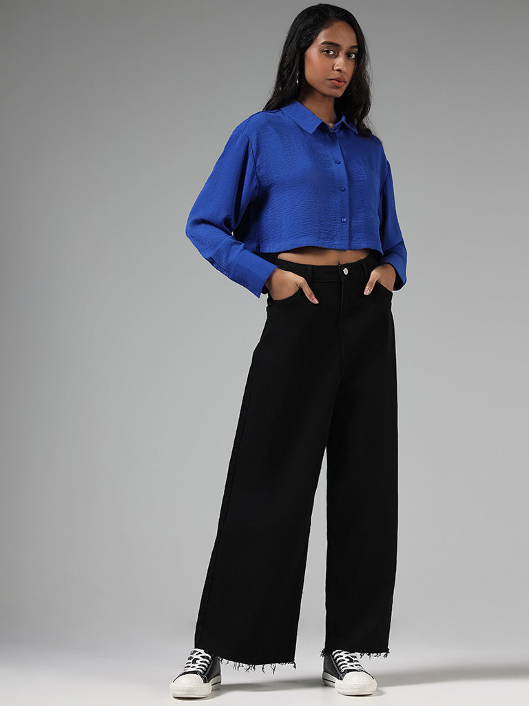 Nuon Solid Cobalt Blue Crop Shirt