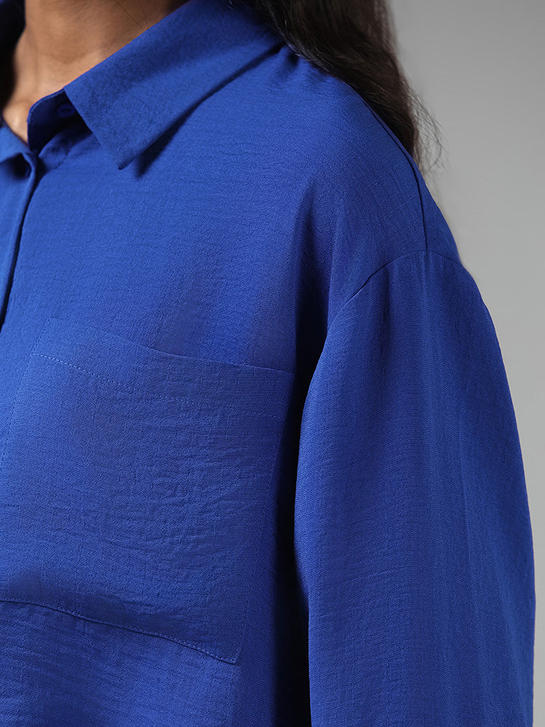 Nuon Solid Cobalt Blue Crop Shirt