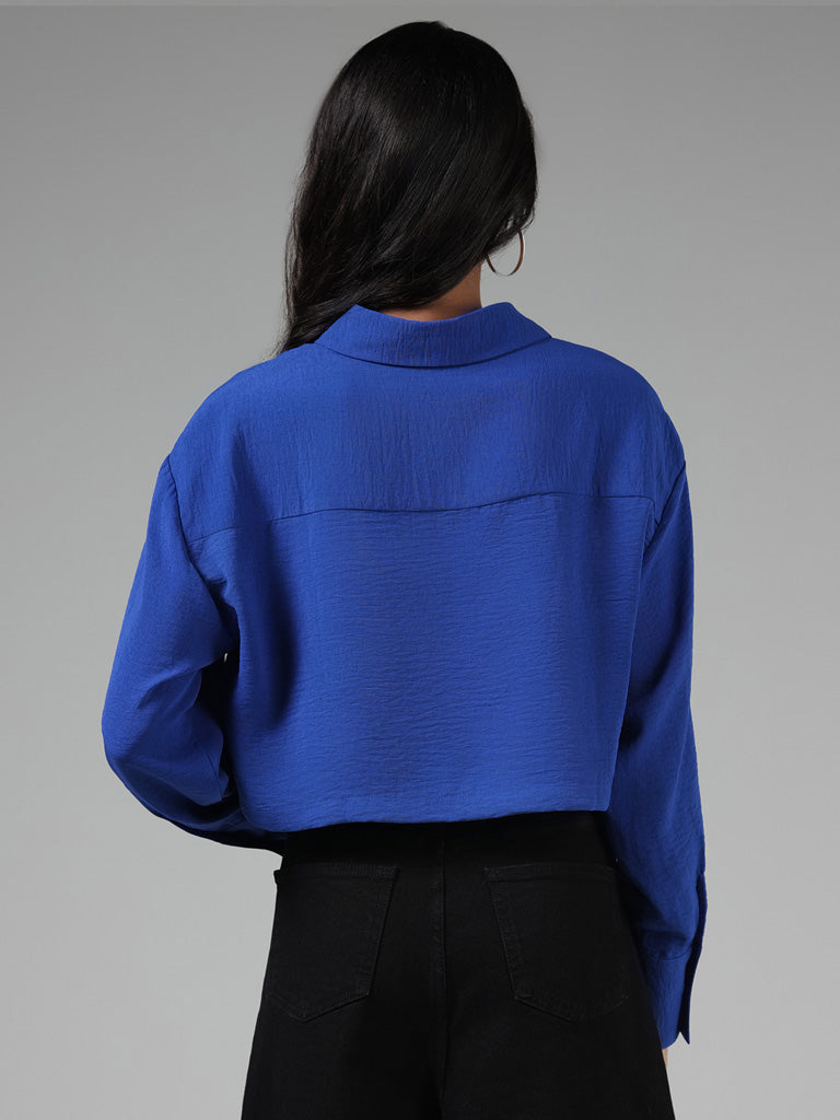 Nuon Solid Cobalt Blue Crop Shirt