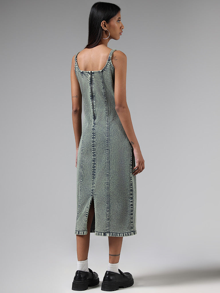 Nuon Solid Green Denim Dress