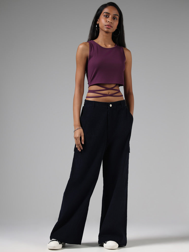 Nuon Solid Plum Tie-Up Crop Tank Top