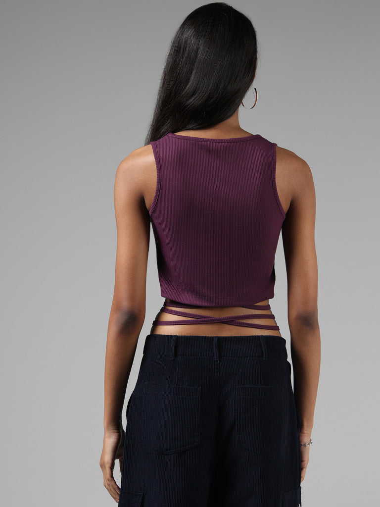 Nuon Solid Plum Tie-Up Crop Tank Top