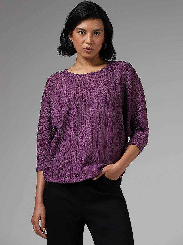 LOV Self-Striped Purple Top