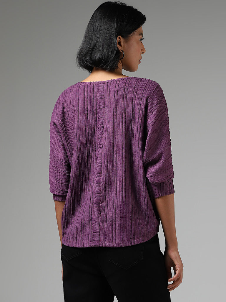 LOV Self-Striped Purple Top