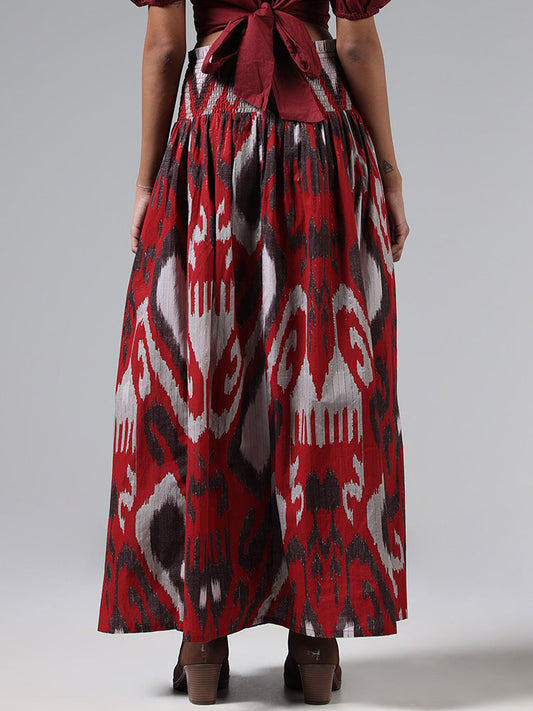 Bombay Paisley Maroon Ikat Printed Smock Skirt