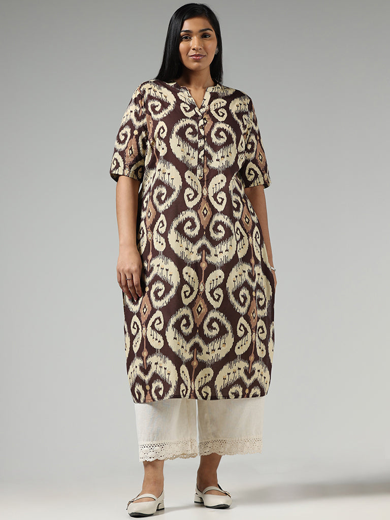 Diza Brown Printed Cotton Kurta