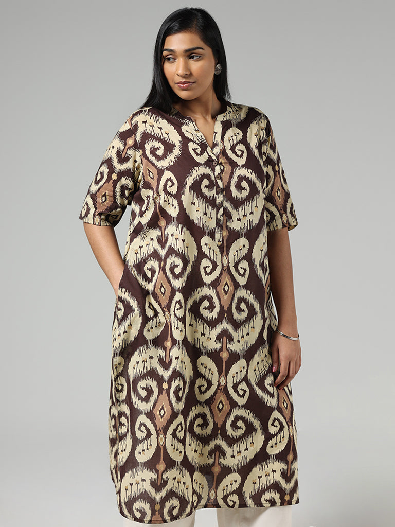 Diza Brown Printed Cotton Kurta