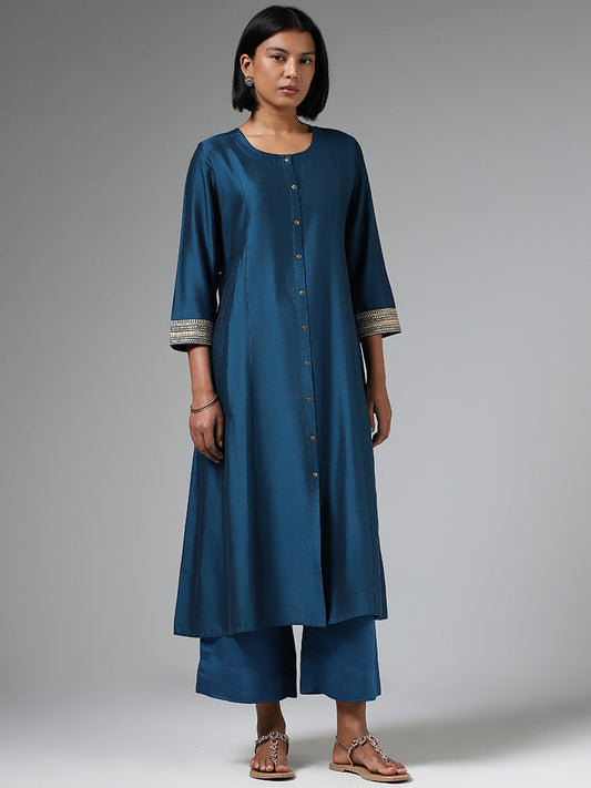 Utsa Plain Blue A-Line Kurta