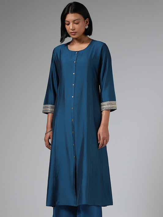 Utsa Plain Blue A-Line Kurta