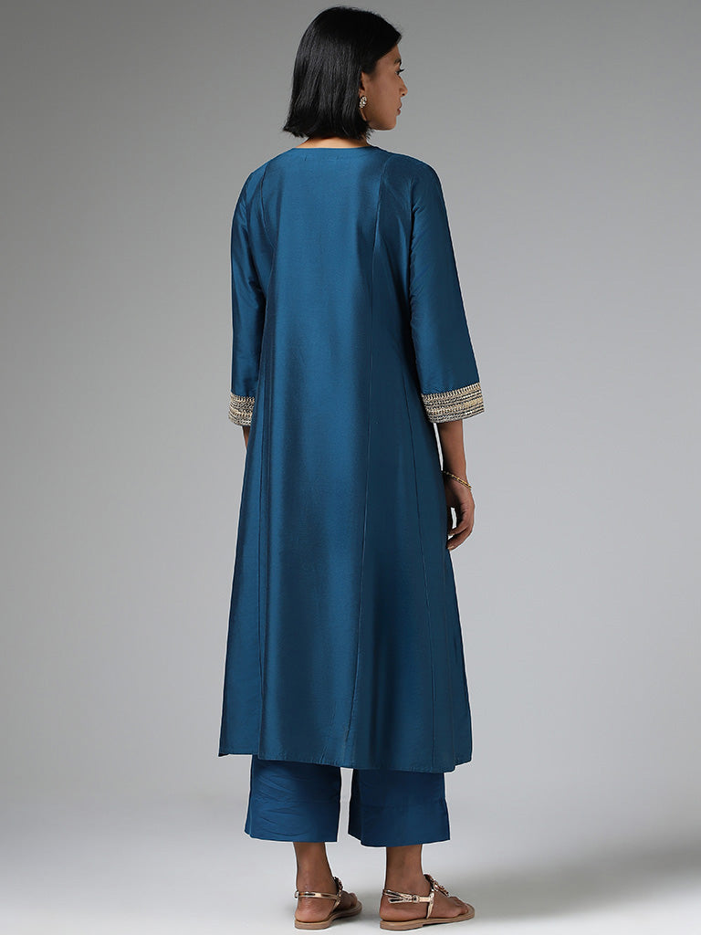 Utsa Plain Blue A-Line Kurta