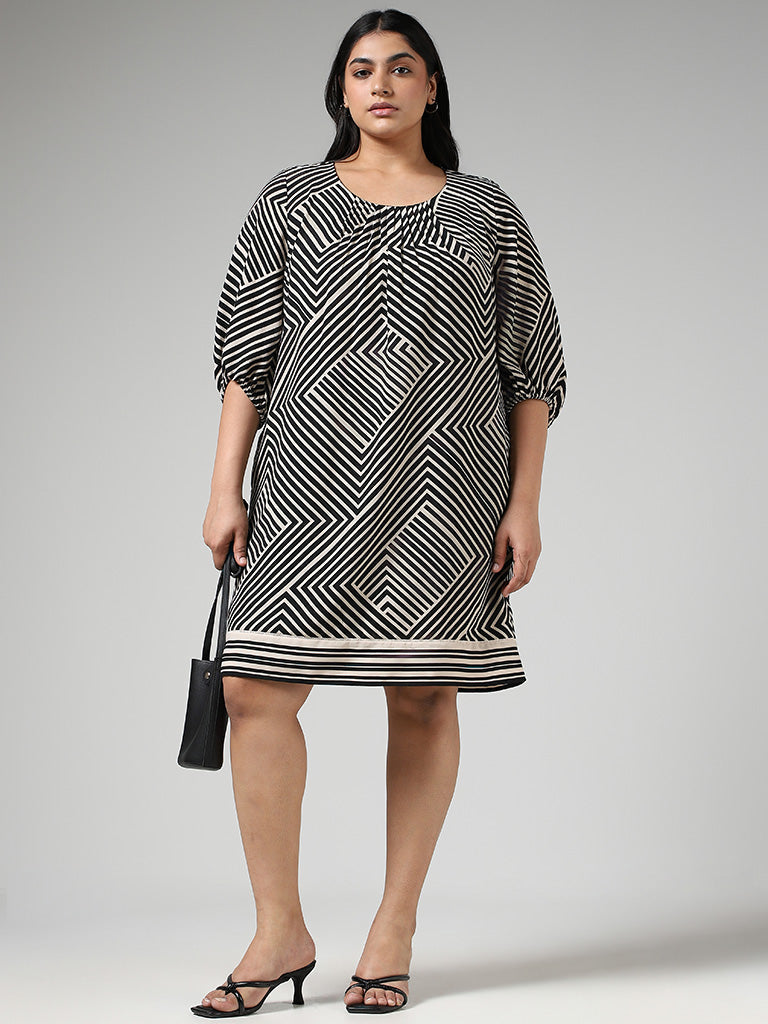 Gia Geometric Striped Black Dress