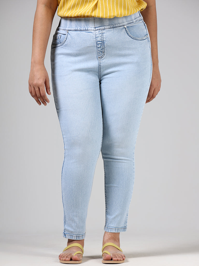 Gia Solid Light Blue Ankle Length Denim Slim Fit Jeggings