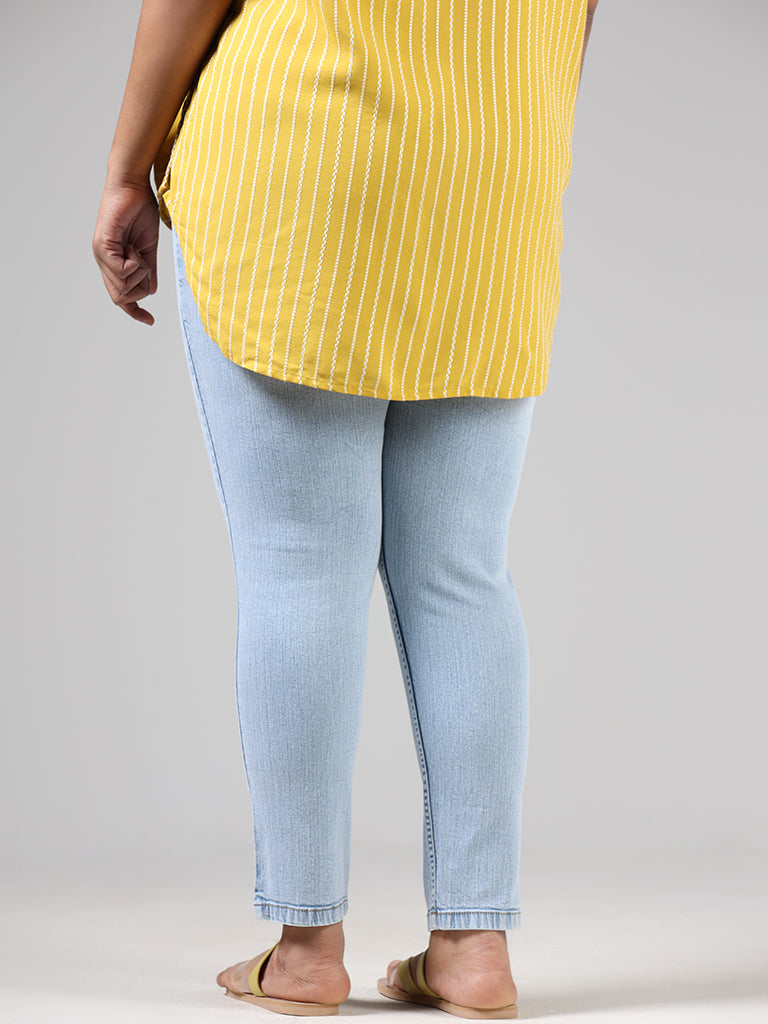 Gia Solid Light Blue Ankle Length Denim Slim Fit Jeggings