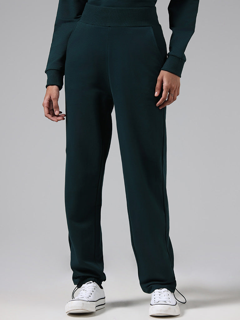 Studiofit Solid Green High Rise Track Pants