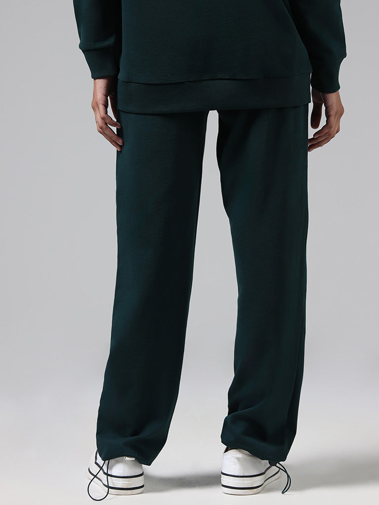 Studiofit Solid Green High Rise Track Pants