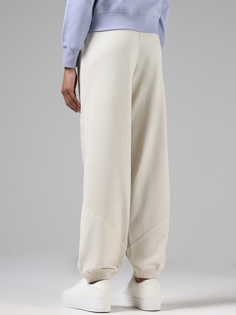 Studiofit Solid Light Beige Cotton Blend Track Pants