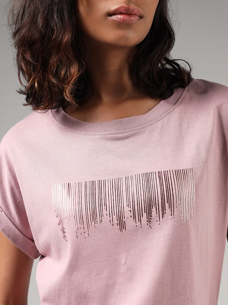 Studiofit Pink Printed Cotton T-Shirt