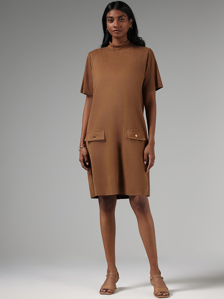 Wardrobe Brown Suede Shift Dress