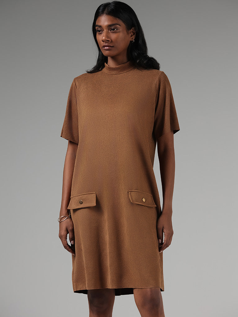 Wardrobe Brown Suede Shift Dress