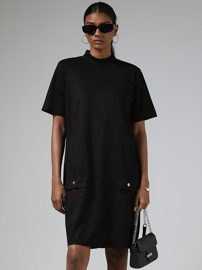 Wardrobe Solid Black Shift Dress