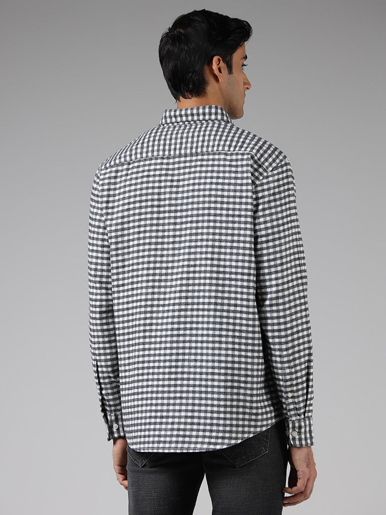 WES Casuals Off White Checked Cotton Relaxed-Fit Shirt