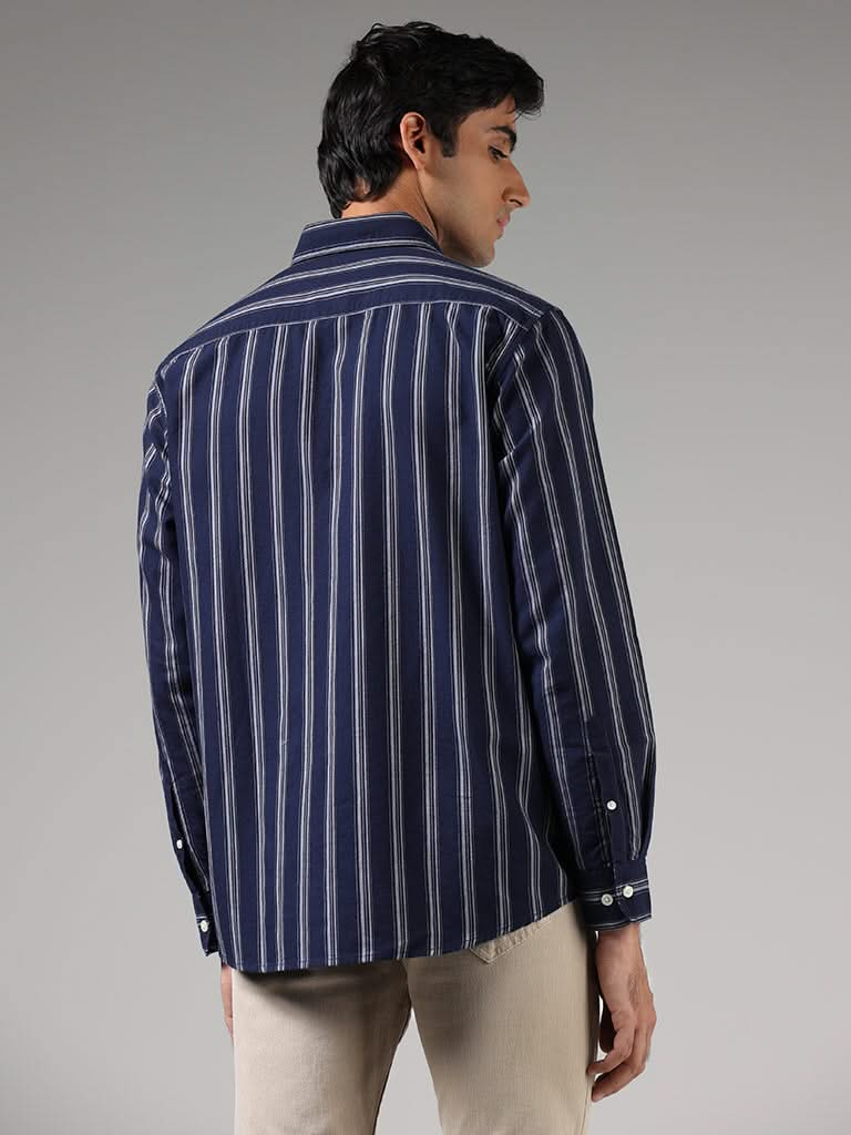 WES Casuals Navy Striped Relaxed-Fit Shirt