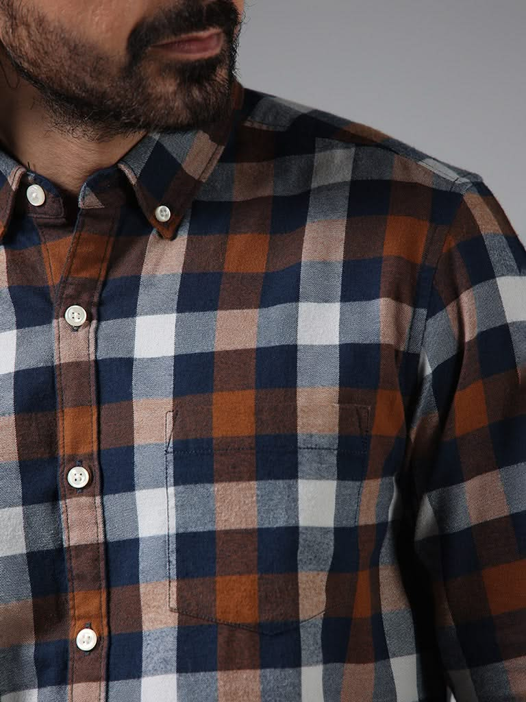 WES Casuals Multicolor Checked Cotton Slim-Fit Shirt