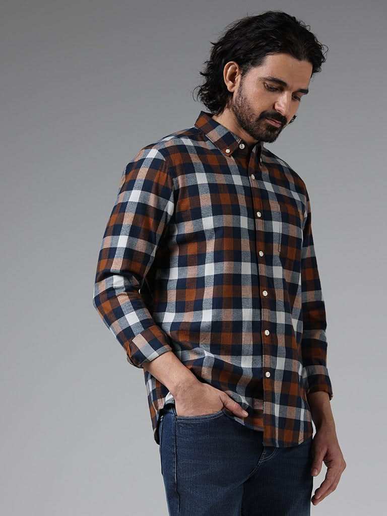 WES Casuals Multicolor Checked Cotton Slim-Fit Shirt