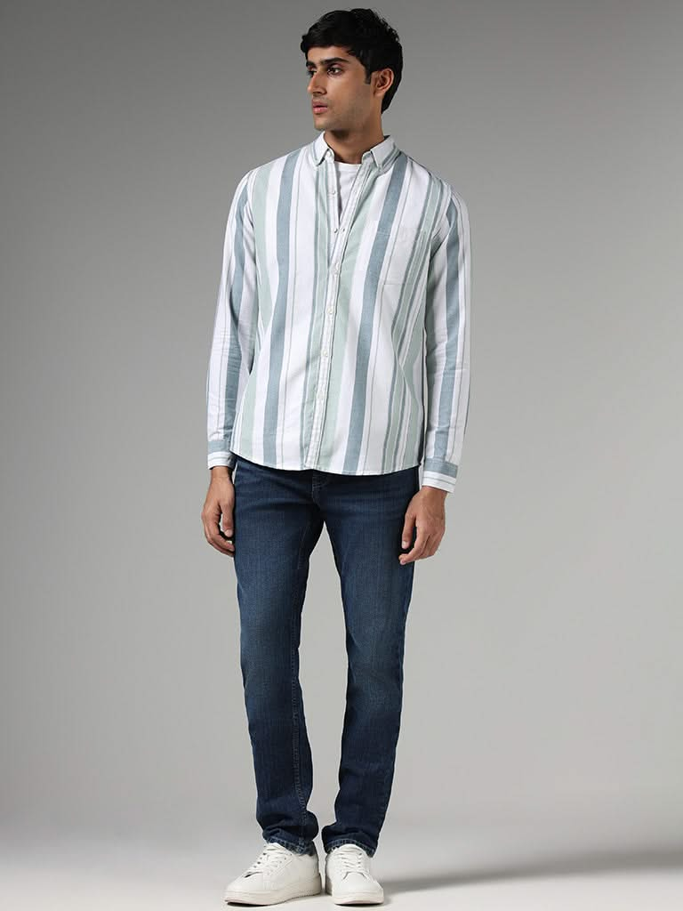 WES Casuals Sage Striped Slim-Fit Shirt