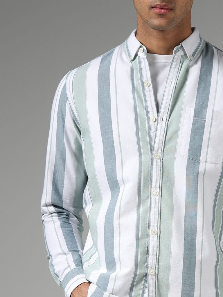 WES Casuals Sage Striped Slim-Fit Shirt