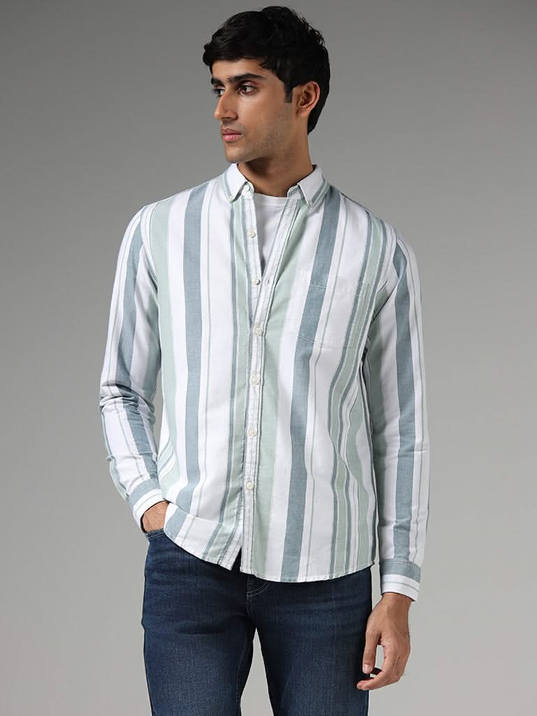 WES Casuals Sage Striped Slim-Fit Shirt