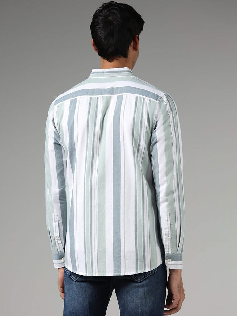 WES Casuals Sage Striped Slim-Fit Shirt