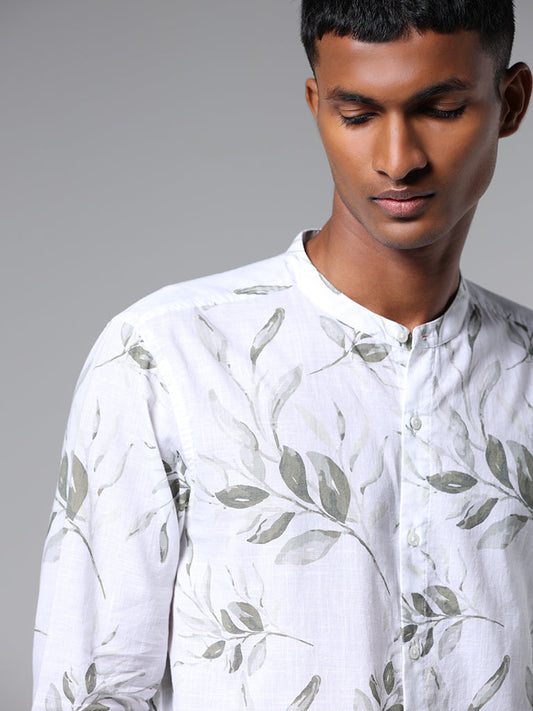 ETA White Leaf Printed Cotton Resort-Fit Shirt