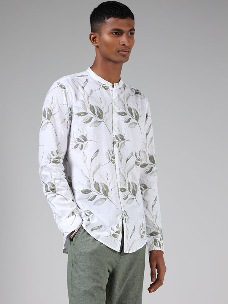 ETA White Leaf Printed Cotton Resort-Fit Shirt