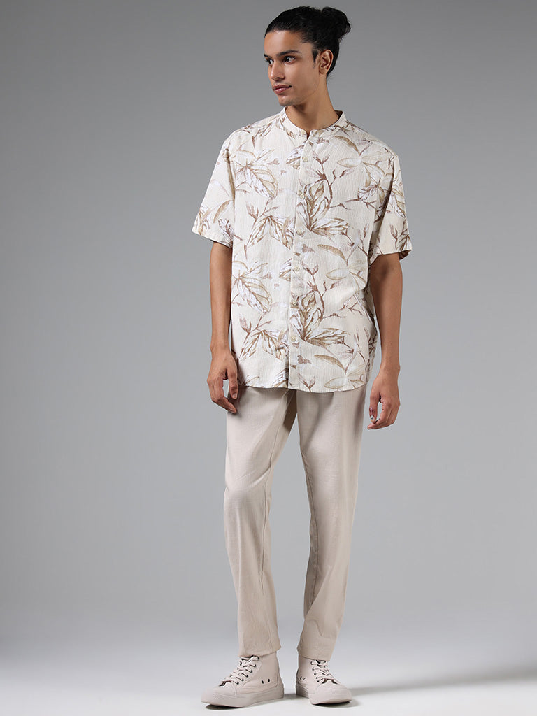 ETA Beige Floral Printed Cotton Resort-Fit Shirt