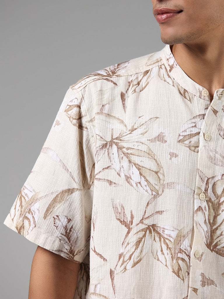 ETA Beige Floral Printed Cotton Resort-Fit Shirt