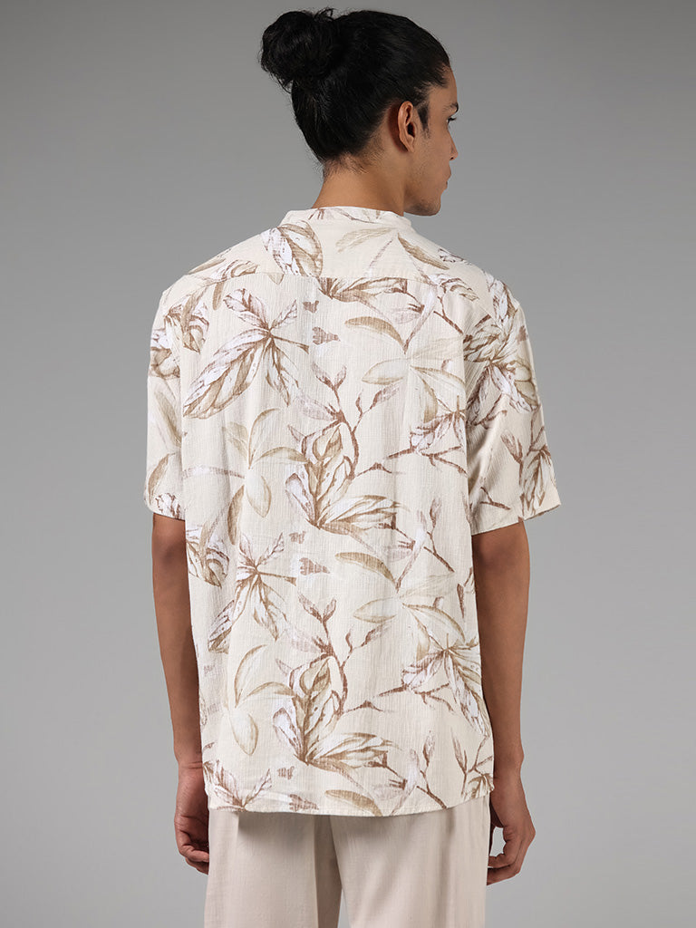 ETA Beige Floral Printed Cotton Resort-Fit Shirt