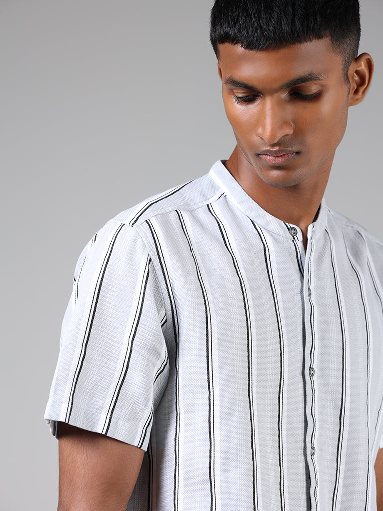 ETA Light Grey Striped Cotton Resort-Fit Shirt