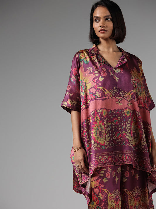 Vark Purple Nature Printed Kurta with Palazzos Set