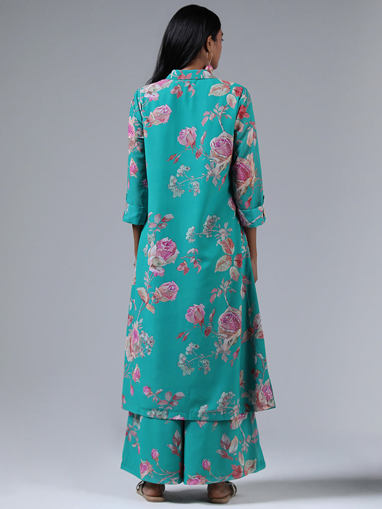 Vark Green Floral Printed Kurta and Palazzos Set