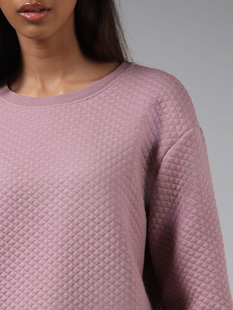 Studiofit Pink Self-Textured Cotton Blend Sweatshirt