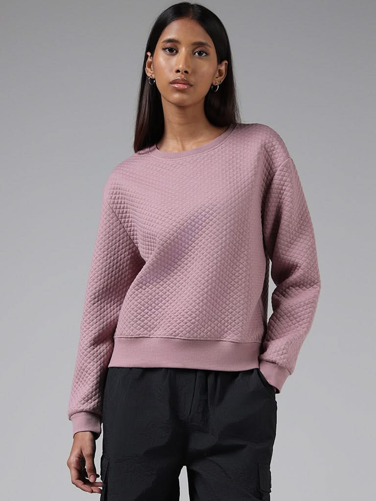 Studiofit Pink Self-Textured Cotton Blend Sweatshirt