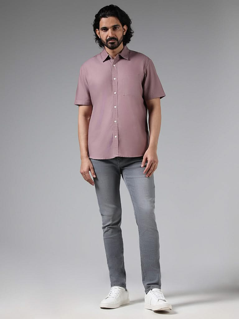 WES Casuals Solid Pink Cotton Blend Relaxed-Fit Shirt