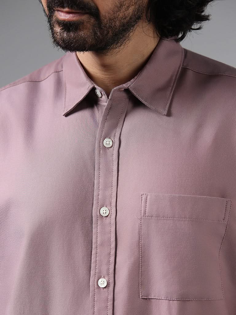 WES Casuals Solid Pink Cotton Blend Relaxed-Fit Shirt