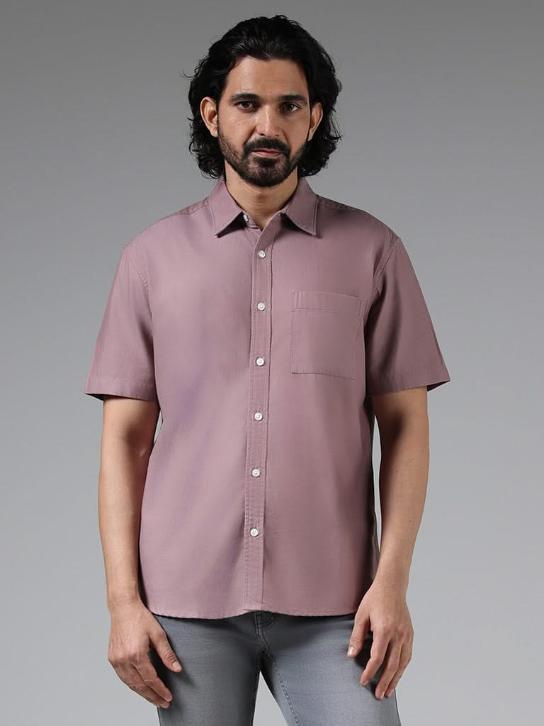 WES Casuals Solid Pink Cotton Blend Relaxed-Fit Shirt