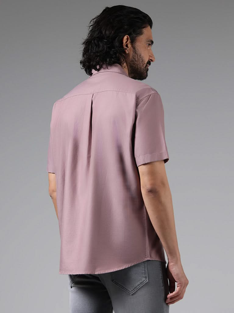 WES Casuals Solid Pink Cotton Blend Relaxed-Fit Shirt