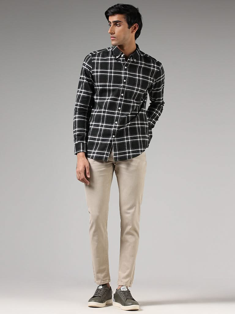 WES Casuals Emerald Green Checks Slim-Fit Lumberjack Shirt