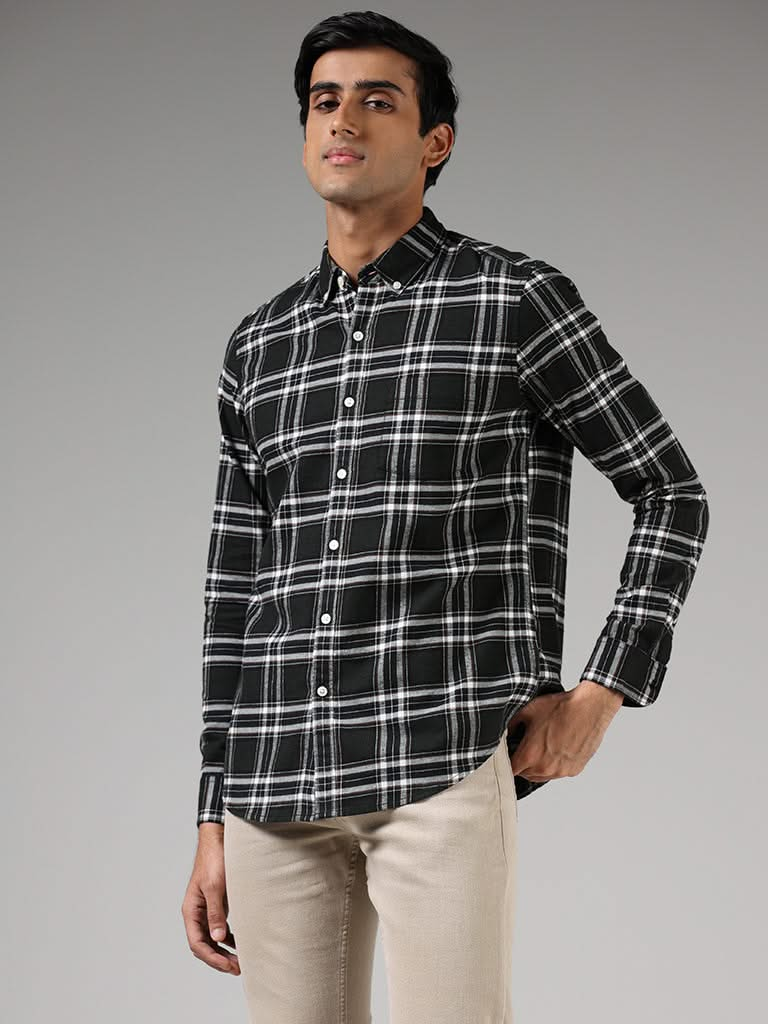 WES Casuals Emerald Green Checks Slim-Fit Lumberjack Shirt