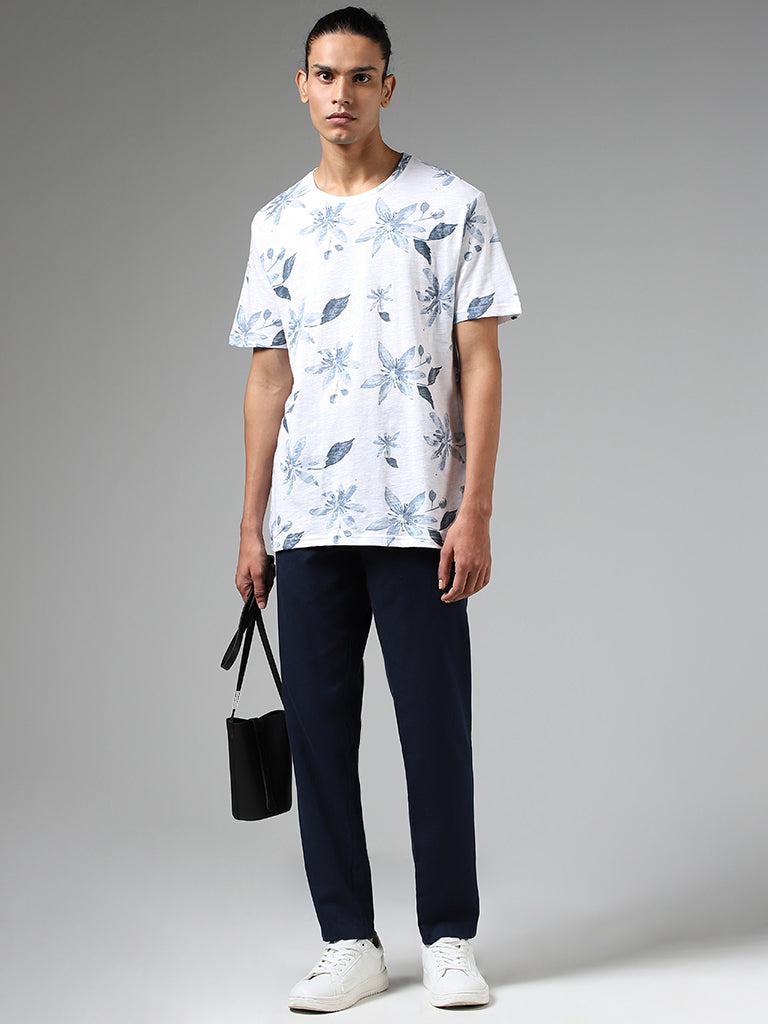 ETA Off White Floral Printed Slim-Fit T-Shirt