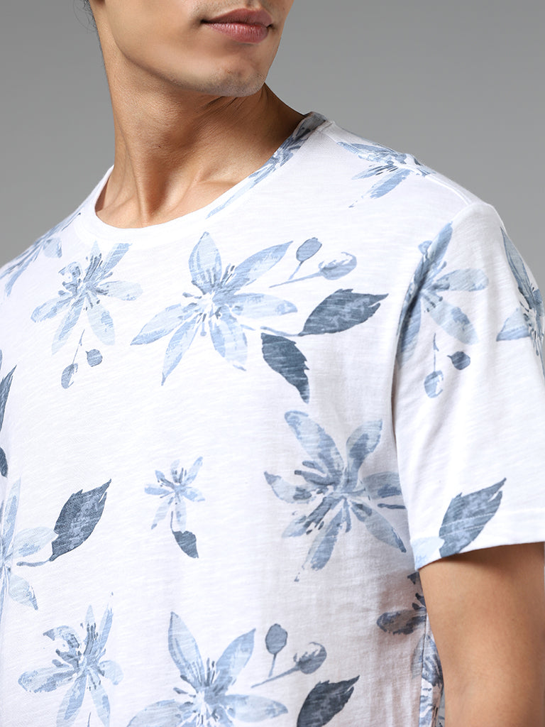 ETA Off White Floral Printed Slim-Fit T-Shirt